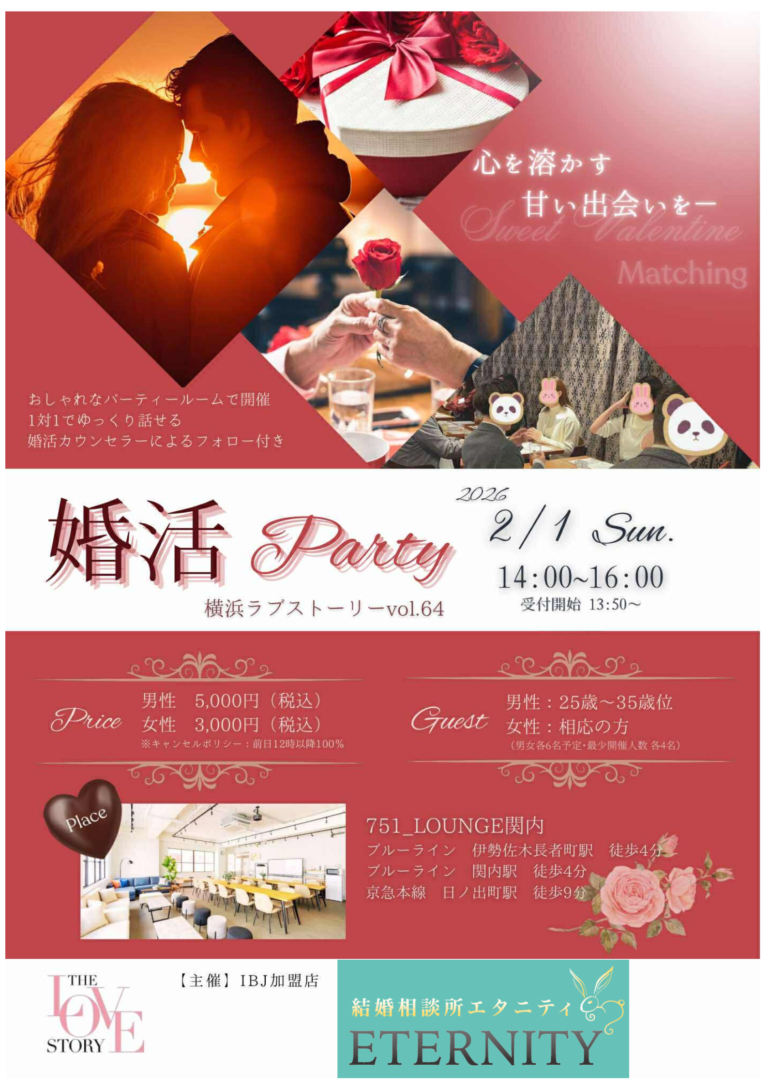 横浜婚活パーティ　２月１日　結婚相談所エタニティ　中野由紀子